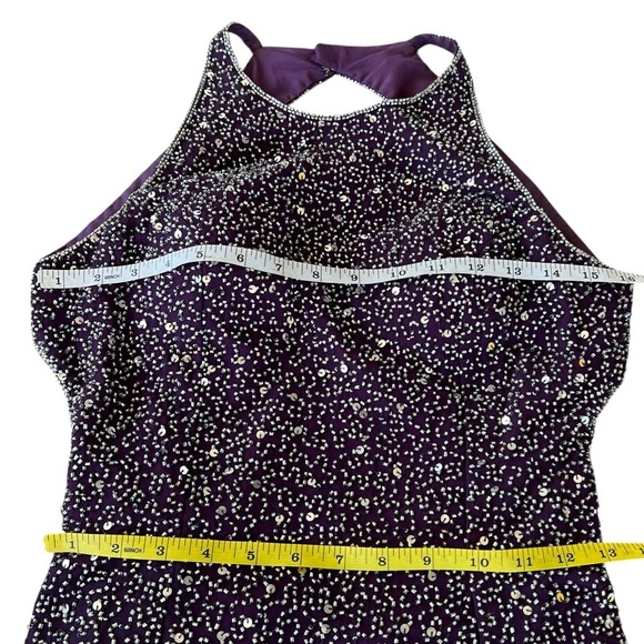 VTG 90s Romy Scala 100% Silk Beaded Formal Backless Maxi Dress Plum Purple Med - Picture 11 of 17